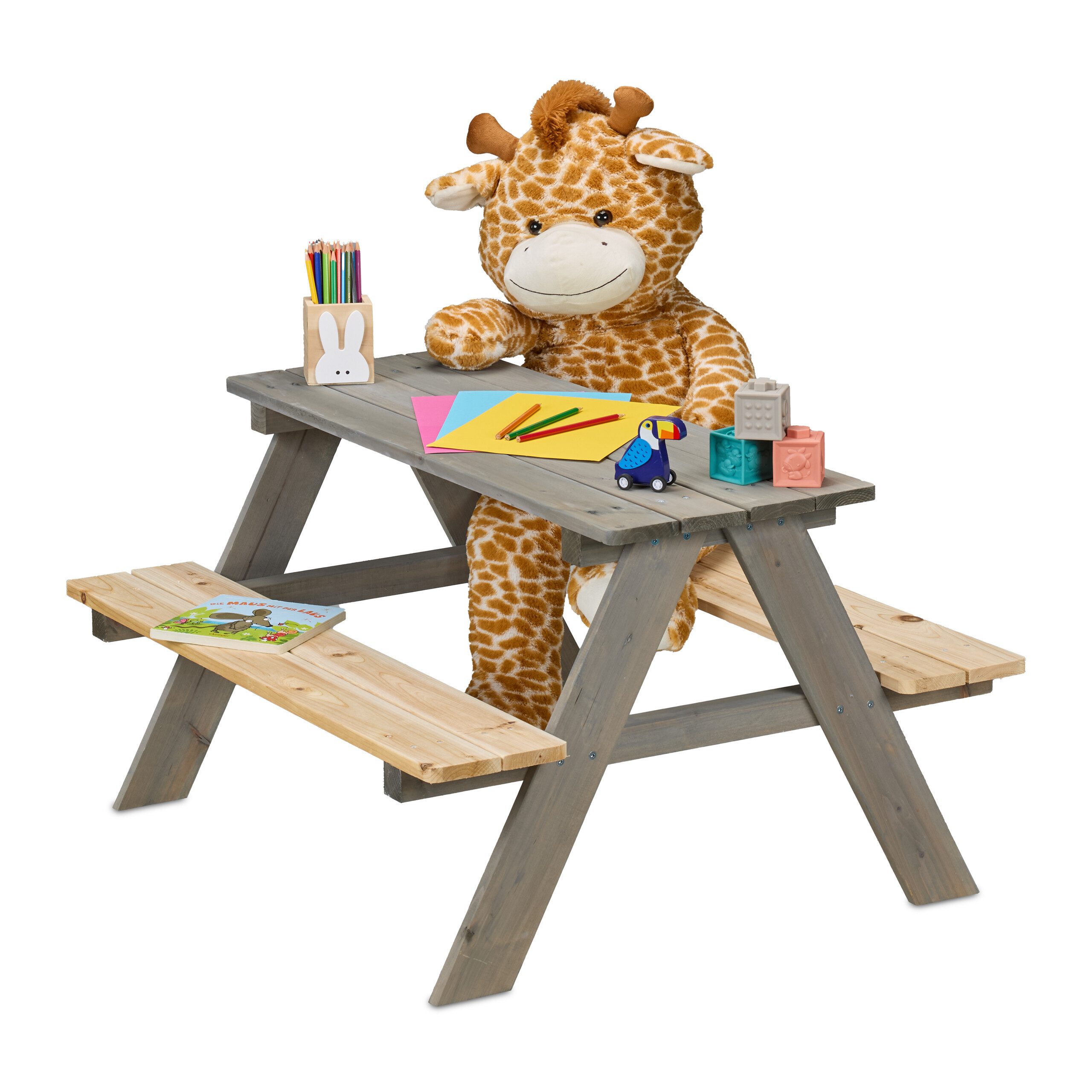 relaxdays Garten-Kindersitzgruppe Kindersitzgarnitur aus Holz, Grau günstig online kaufen