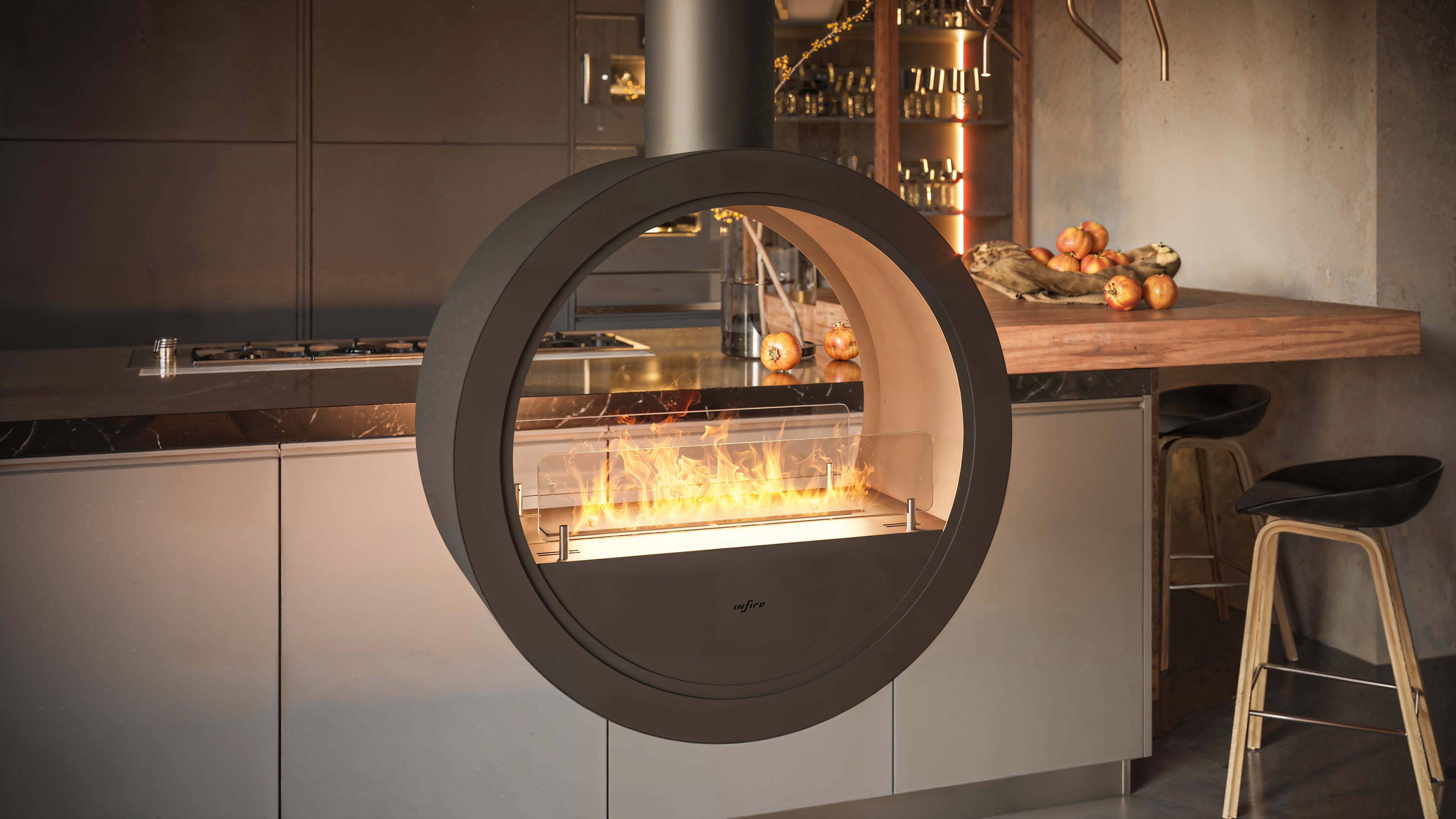 Infire Echtfeuer-Dekokamin Incyrcle 2-Side Wand Ethanolkamin, TÜV zertifiziert; bis zu 2 KW Heizleistung