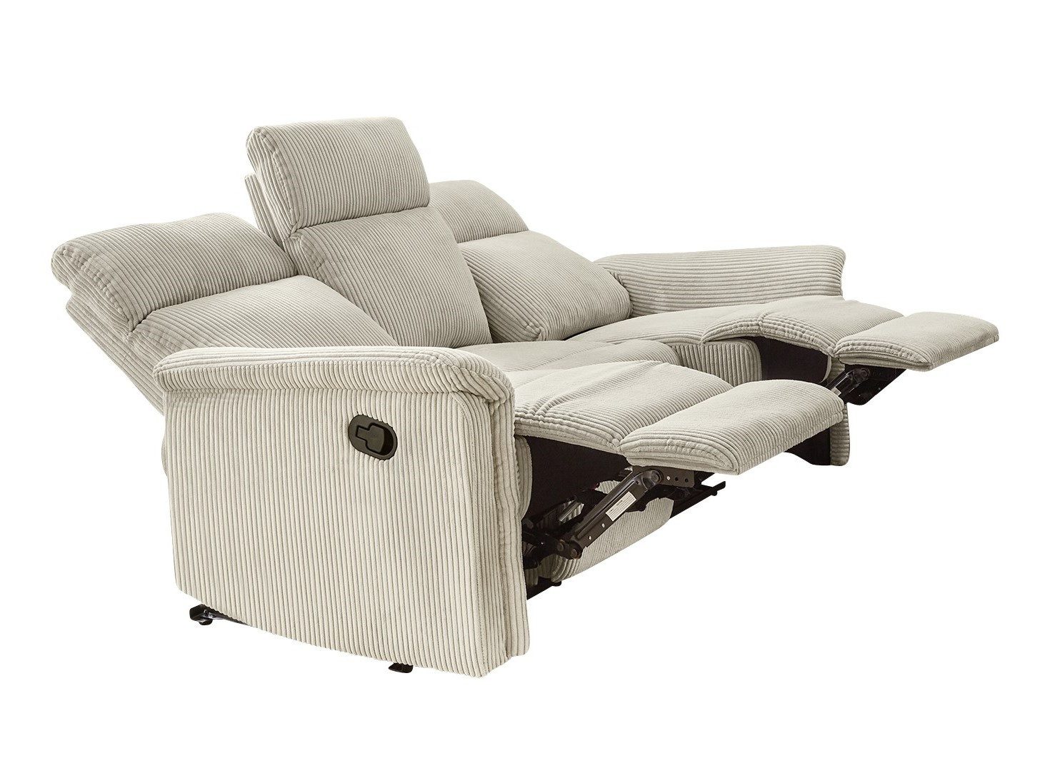 luma-home 3-Sitzer 15506, Sofa mit halbautomatischer Relaxfunktion B180/T93/H100 cm, 3-Sitzer Federkern, Wellenunterfederung, Bezug Cord Beige