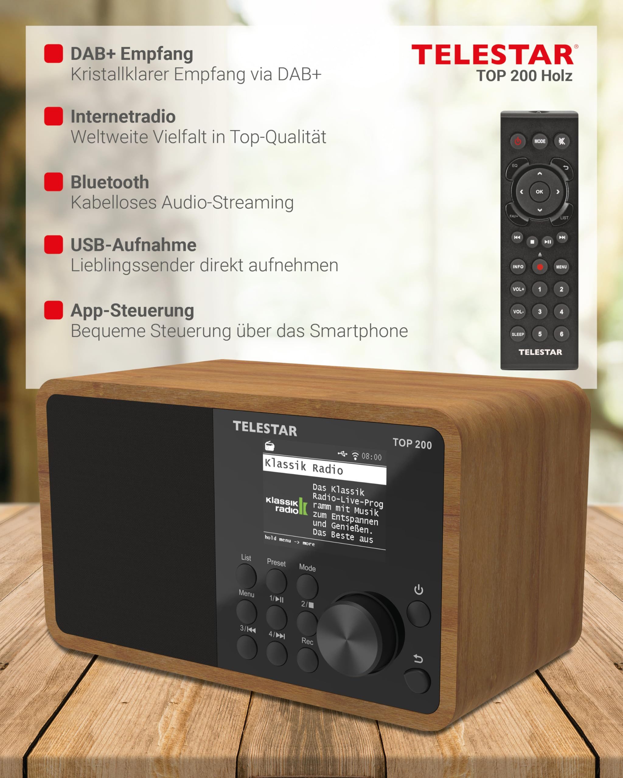 TELESTAR TOP 200 Holz Radio (DAB+ Internetradio mit Holzdesign)