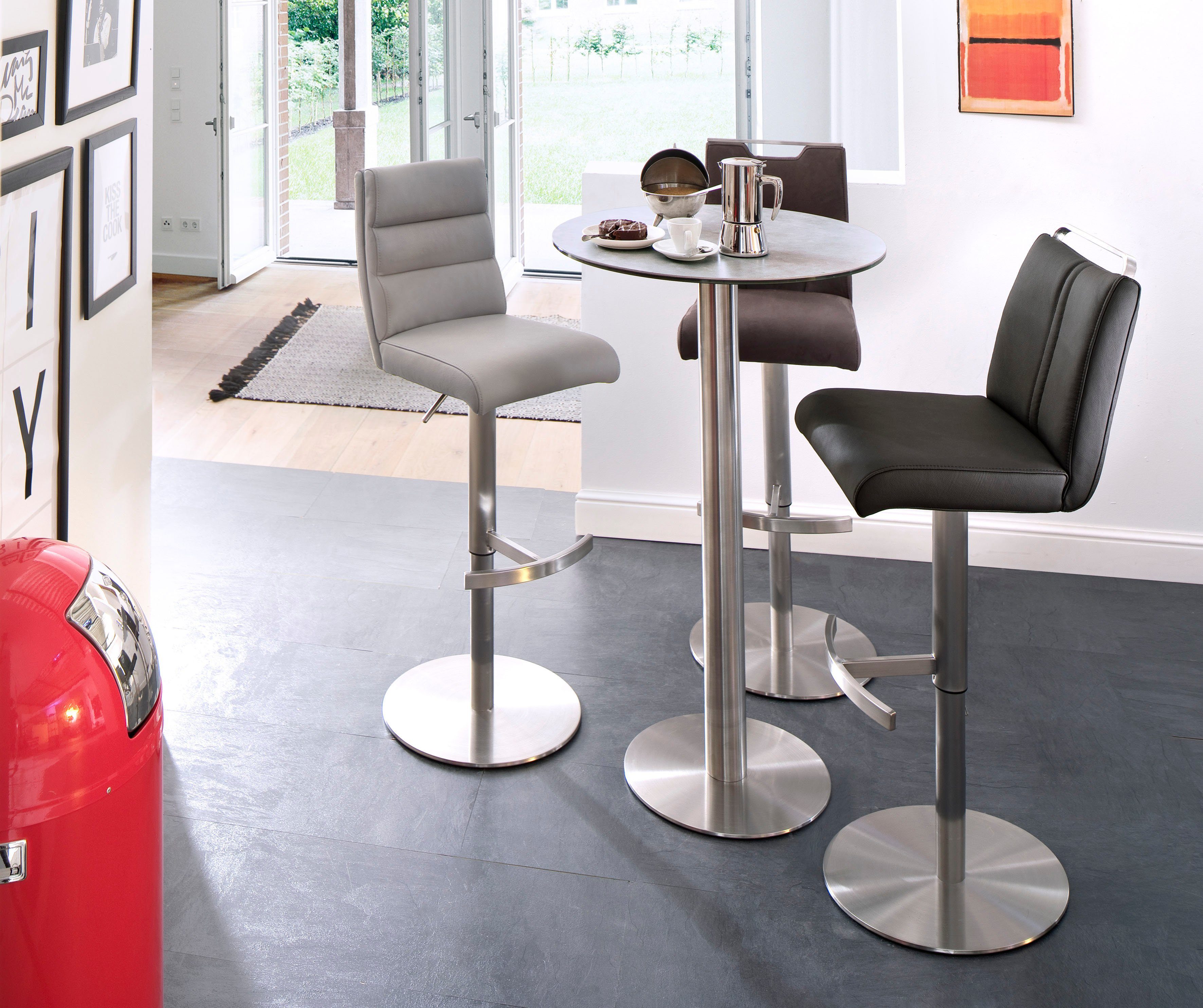 MCA furniture Bartisch Zarina, Bartisch mit Glaskeramik Tischplatte mit Edelstahl Gestell Hellgrau | Hellgrau