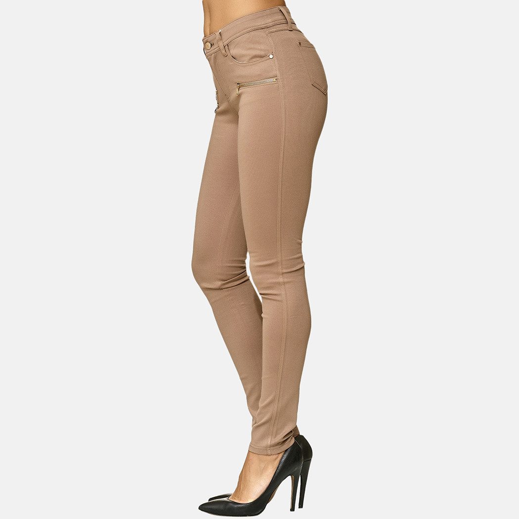 Elara Jeggings Damen Skinny Hose mit Zierreißverschlüssen und schmalem Bein