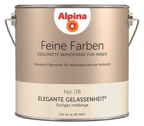 Alpina Wand- und Deckenfarbe Feine Farben No. 08 Elegante Gelassenheit®, Ruhiges Hellbeige, edelmatt, 2,5 Liter Elegante Gelassenheit No. 08