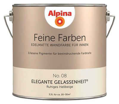 Alpina Wand- und Deckenfarbe Feine Farben No. 08 Elegante Gelassenheit®, Ruhiges Hellbeige, edelmatt, 2,5 Liter