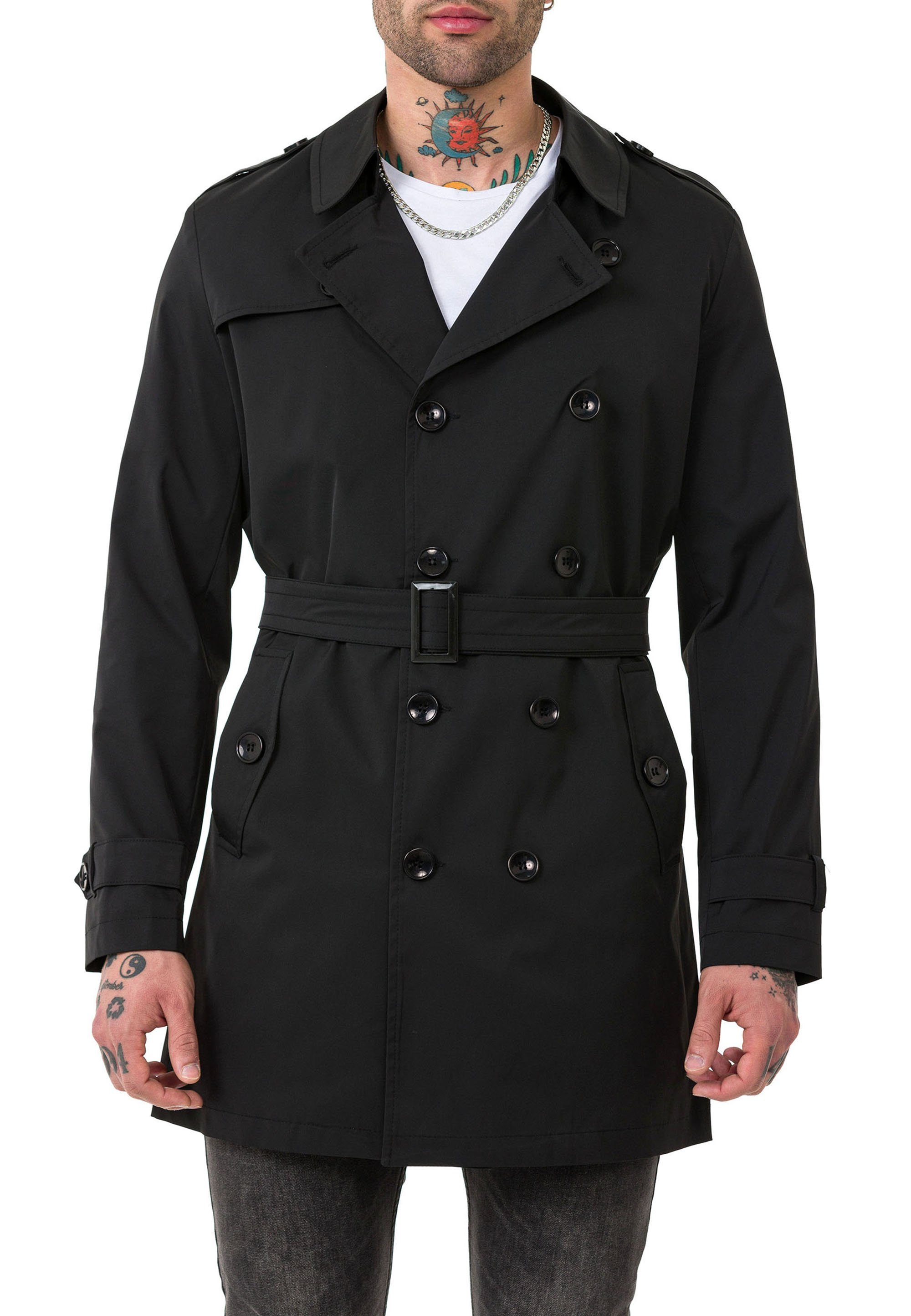 RedBridge Trenchcoat Red Bridge Herren Mantel Trenchcoat Jacke Schwarz L Premium Qualität