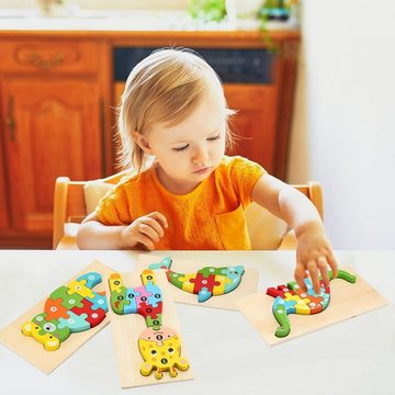 Inshow Steckpuzzle Steckpuzzle Holzspielzeug, Interaktives Holz-Tierpuzzle, Puzzleteile