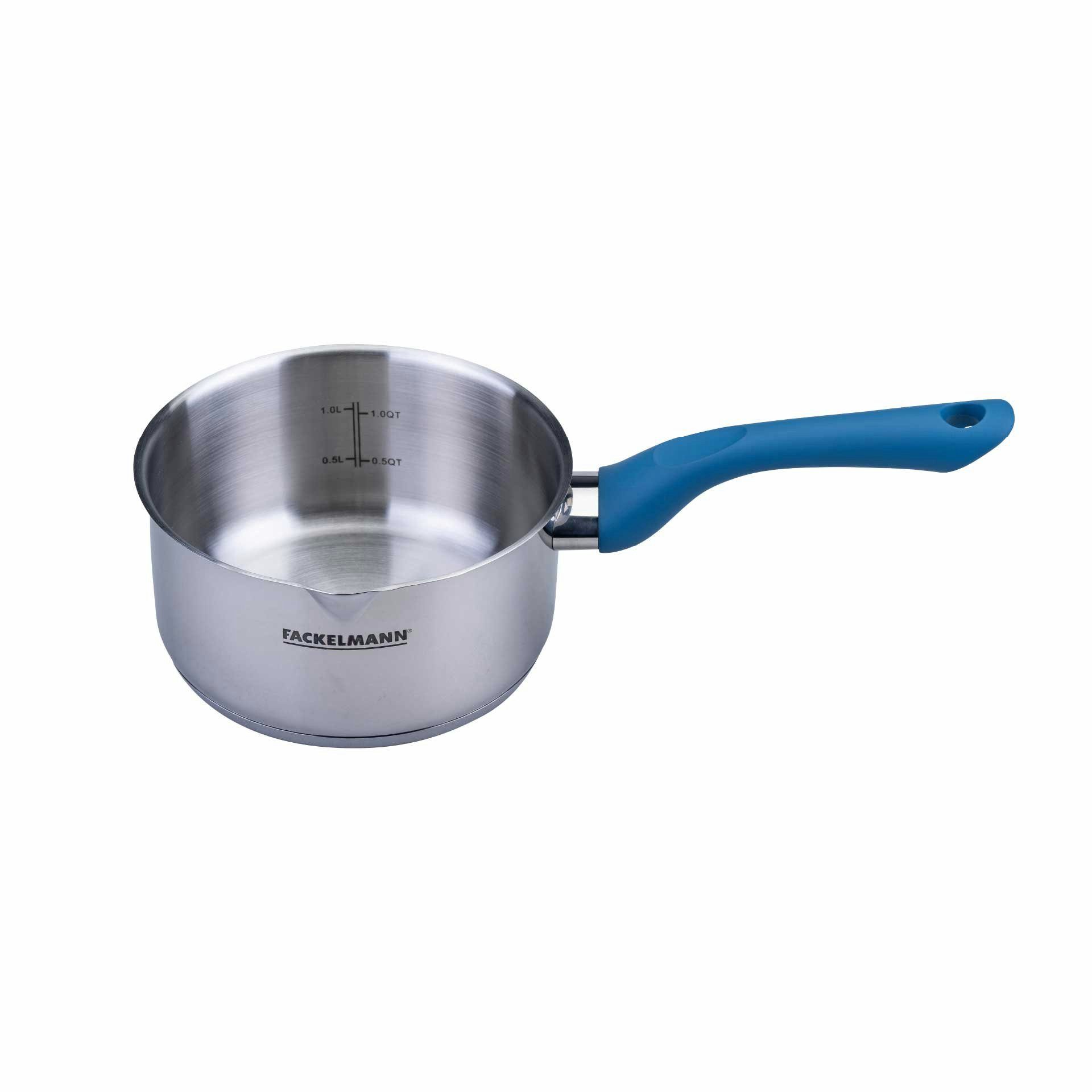 FACKELMANN Kochtopf Edelstahl, Stieltopf 16 cm, Induktionstopf, Backofenfest