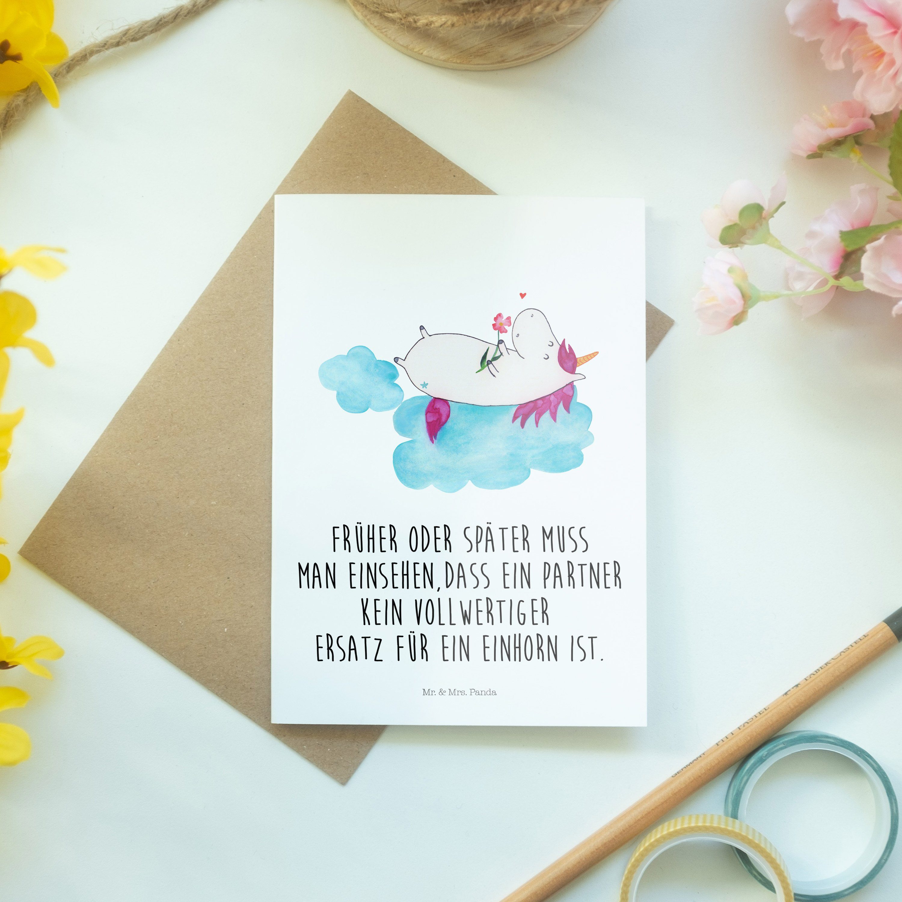 - verliebt Geschenk, Wolke - & Mr. Karte, Glückwunschkarte Einhorn auf Panda Mrs. Grußkarte Weiß