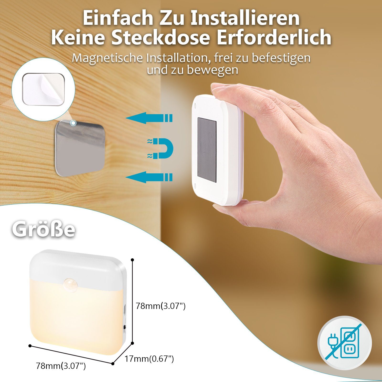 Jibenhome Unterschrankleuchte Nachtlicht Wandleuchte Warmweiß-Weiß, Bewegun günstig online kaufen