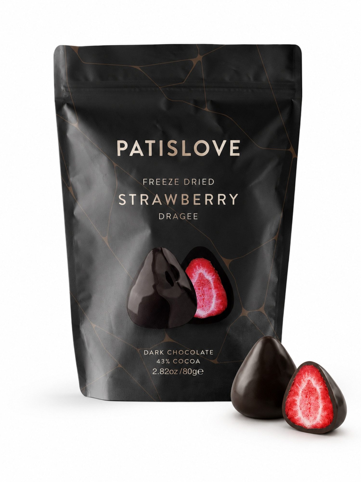 PATISLOVE Schokolade Patislove Gefriergetrocknete Erdbeeren in Zartbitterschokolade, 80g, Ohne künstliche Farbstoffe, 100% echte Frucht.