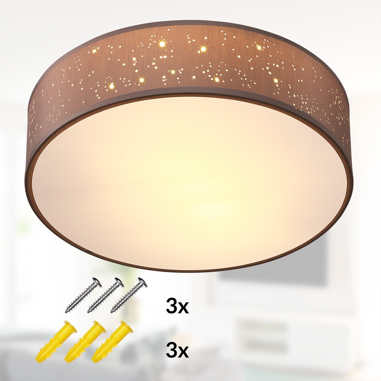 30 Deckenleuchte, Modern Leuchtmittel monzana inklusive, nicht Rund Sternenhimmel Braun 1-Flammig Stoffschirm cm Deckenlampe, E27
