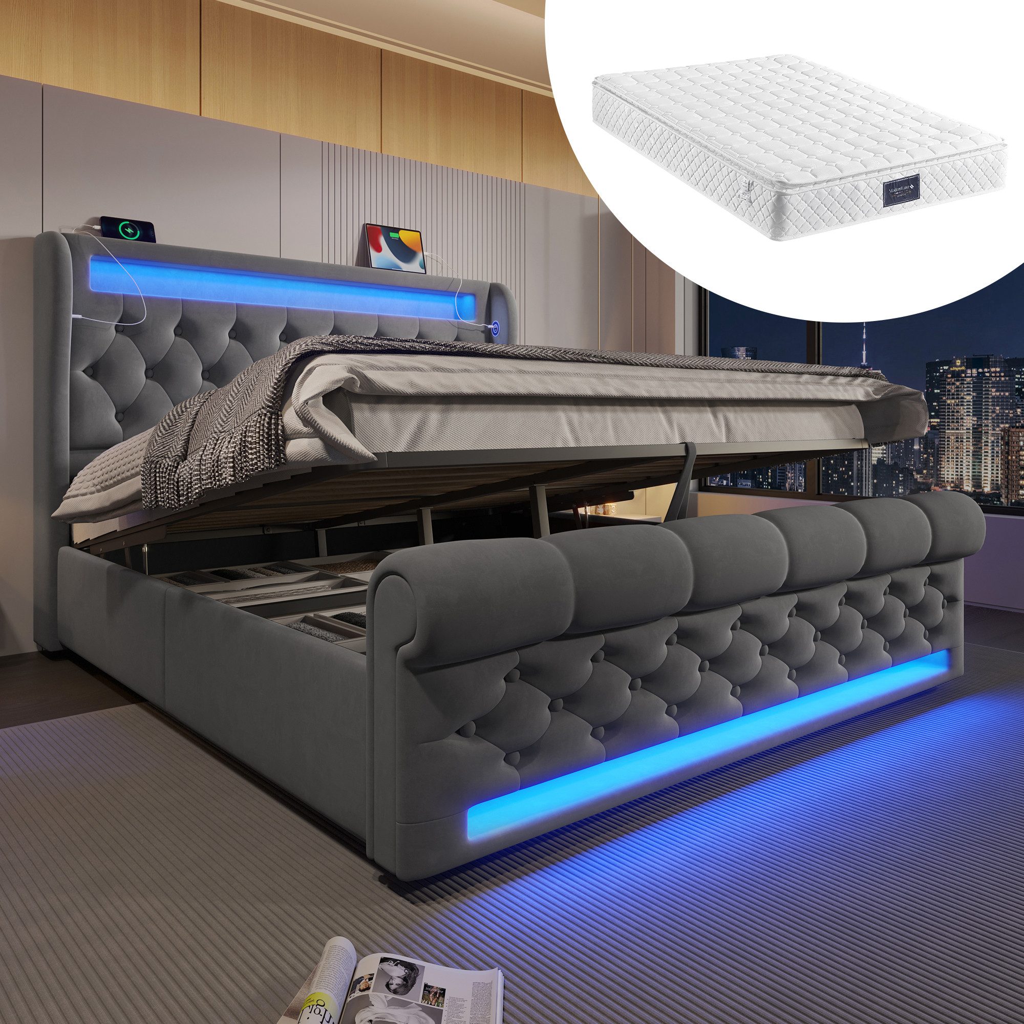REDOM Polsterbett Hydraulisches Bett mit Samtbezug günstig online kaufen