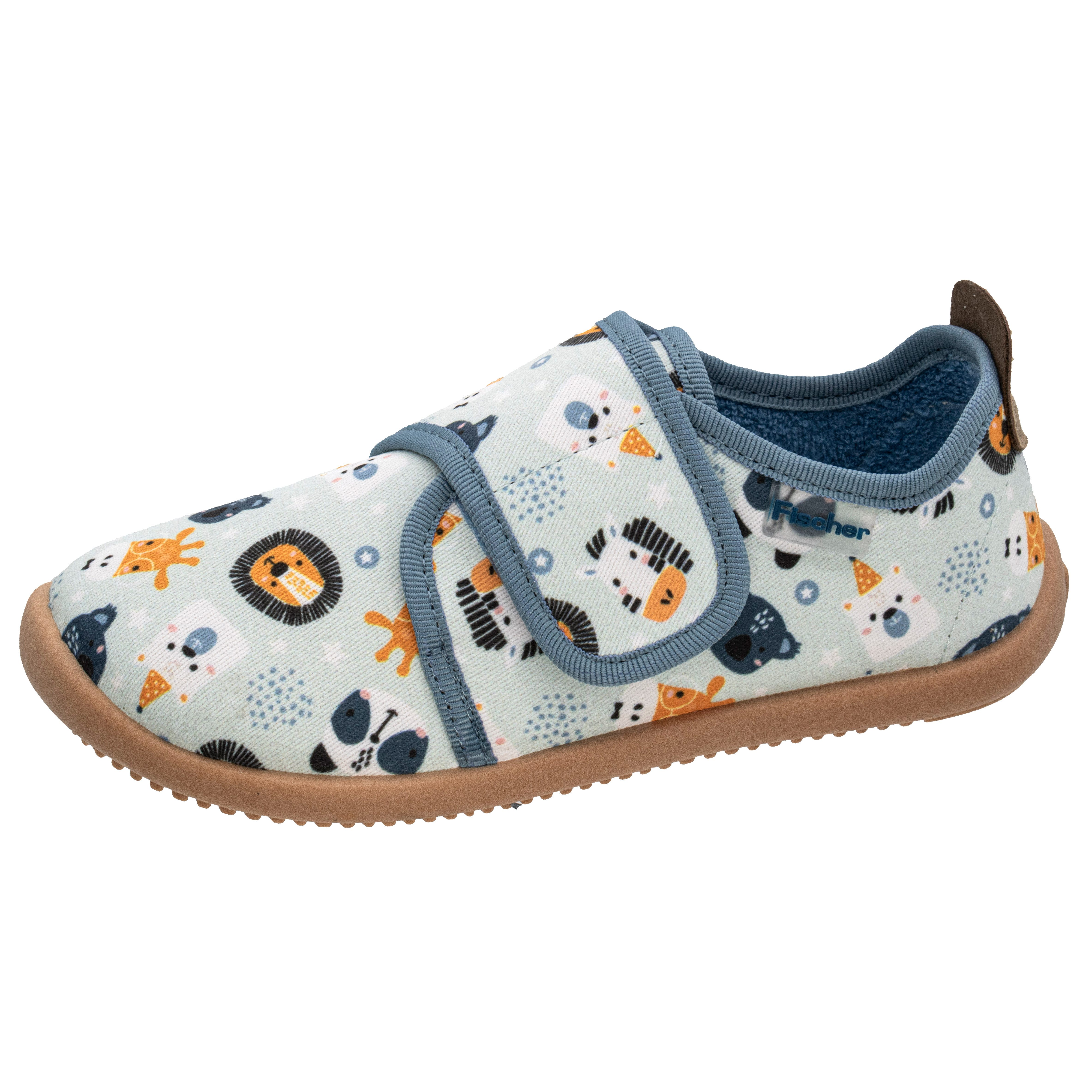 Fischer-Markenschuh Softer Hausschuh für Kinder, aus Baumwolle, mit Frotteefutter, Klettverschluss