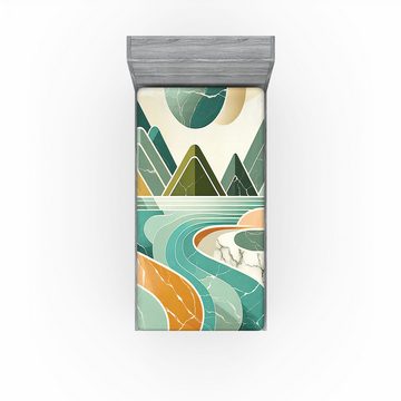Spannbettlaken Soft Dekorativer Stoff Bettwäsche Rund-um Elastischer Gummizug, Abakuhaus, See Minimaler Marmordruck Berge