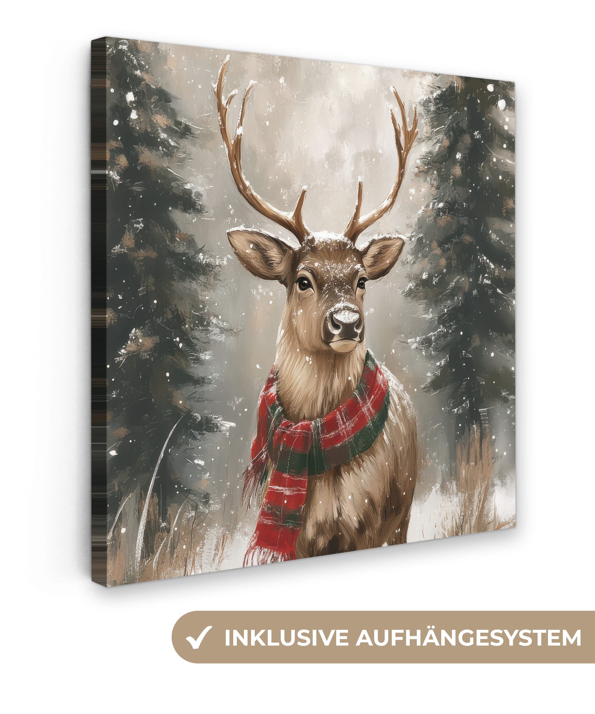 OneMillionCanvasses® Leinwandbild Winter - Wald - Rentier - Dunkelheit, Fot günstig online kaufen