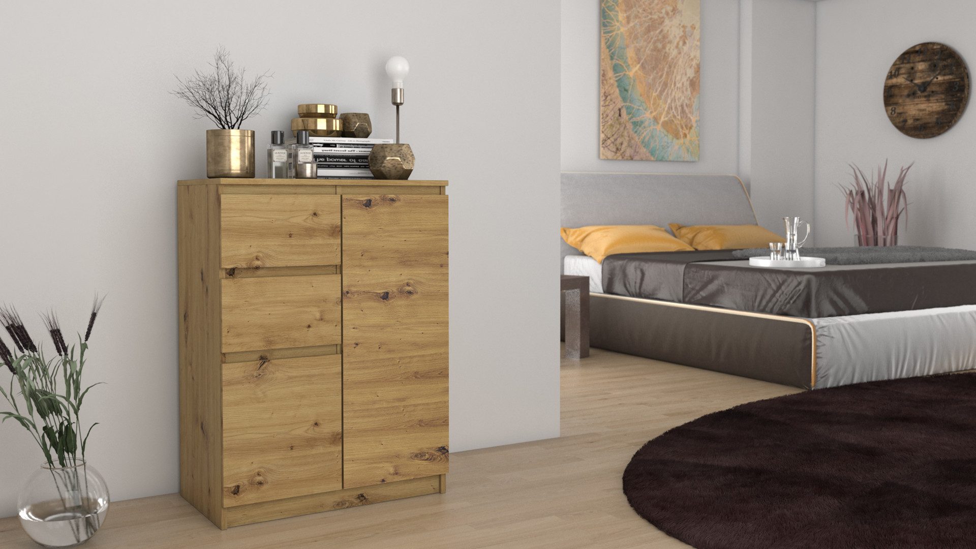 Raumhirsch Furniture Kommode Sideboard 70 cm breit (Maße 40 x 70 x 97 cm mit 2 Türen, 2 Schubladen), verschiedene Farben – Bild 3 von 3