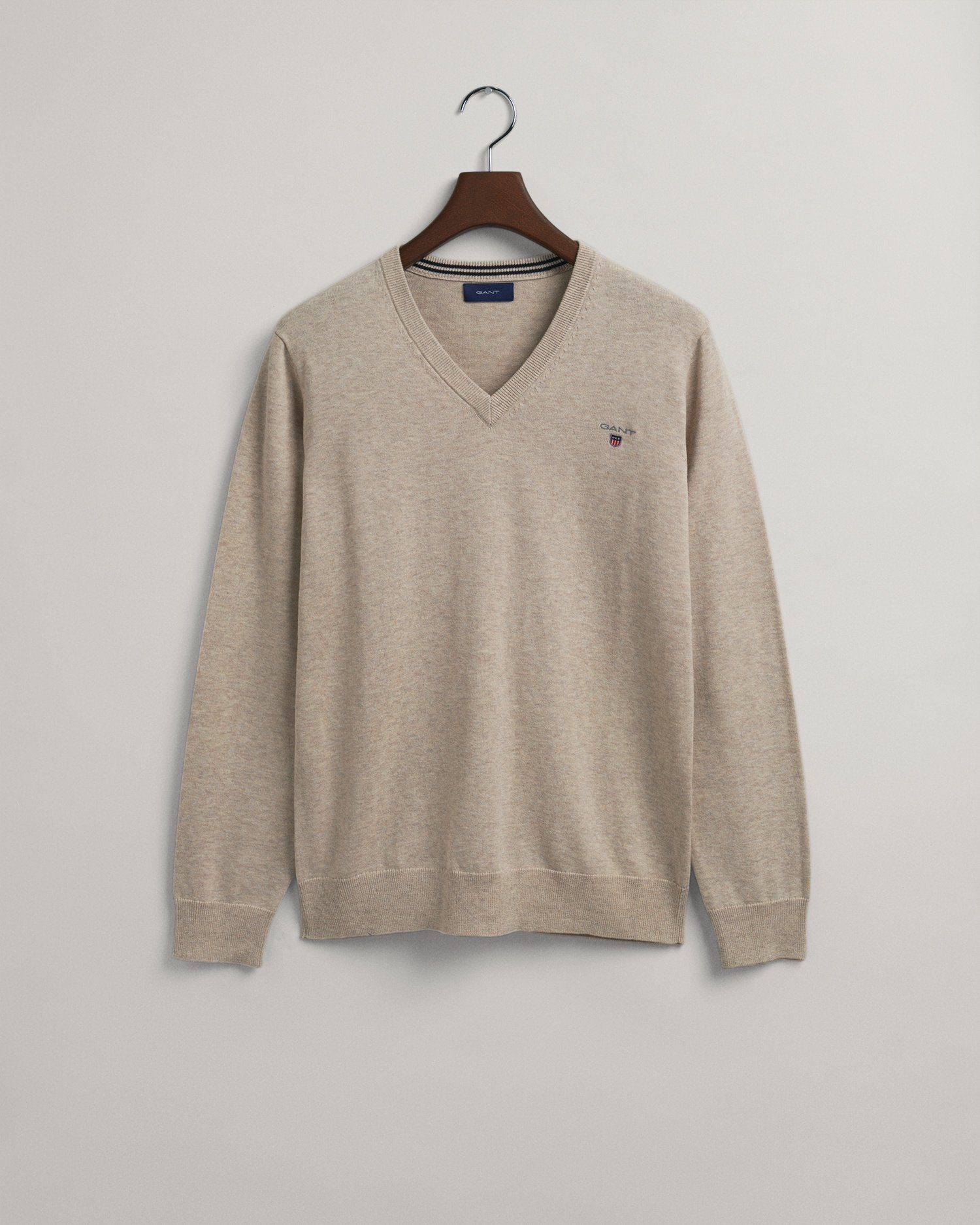 V-Ausschnitt-Pullover Pullover aus LIGHT Gant 291 V-Neck Baumwolle BEIGE Classic