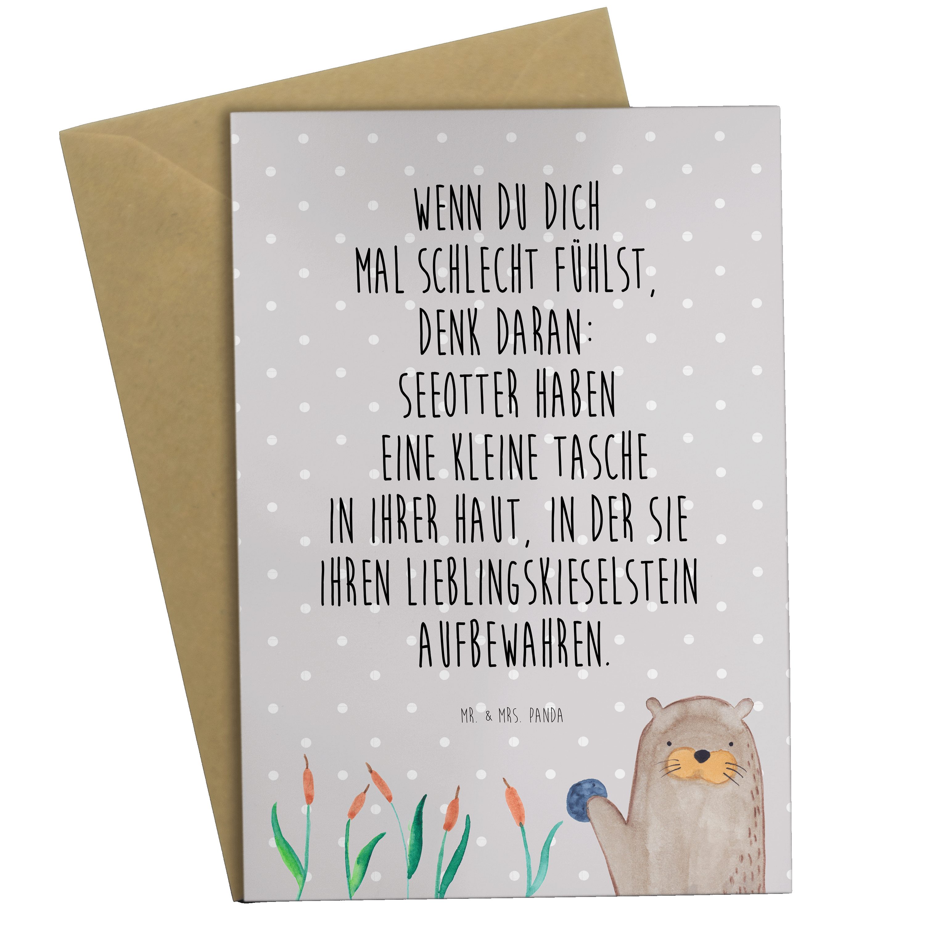 Mr. & Mrs. Panda - Glückwun Grußkarte Geschenk, Geburtstagskarte, Pastell Grau - Stein Otter mit