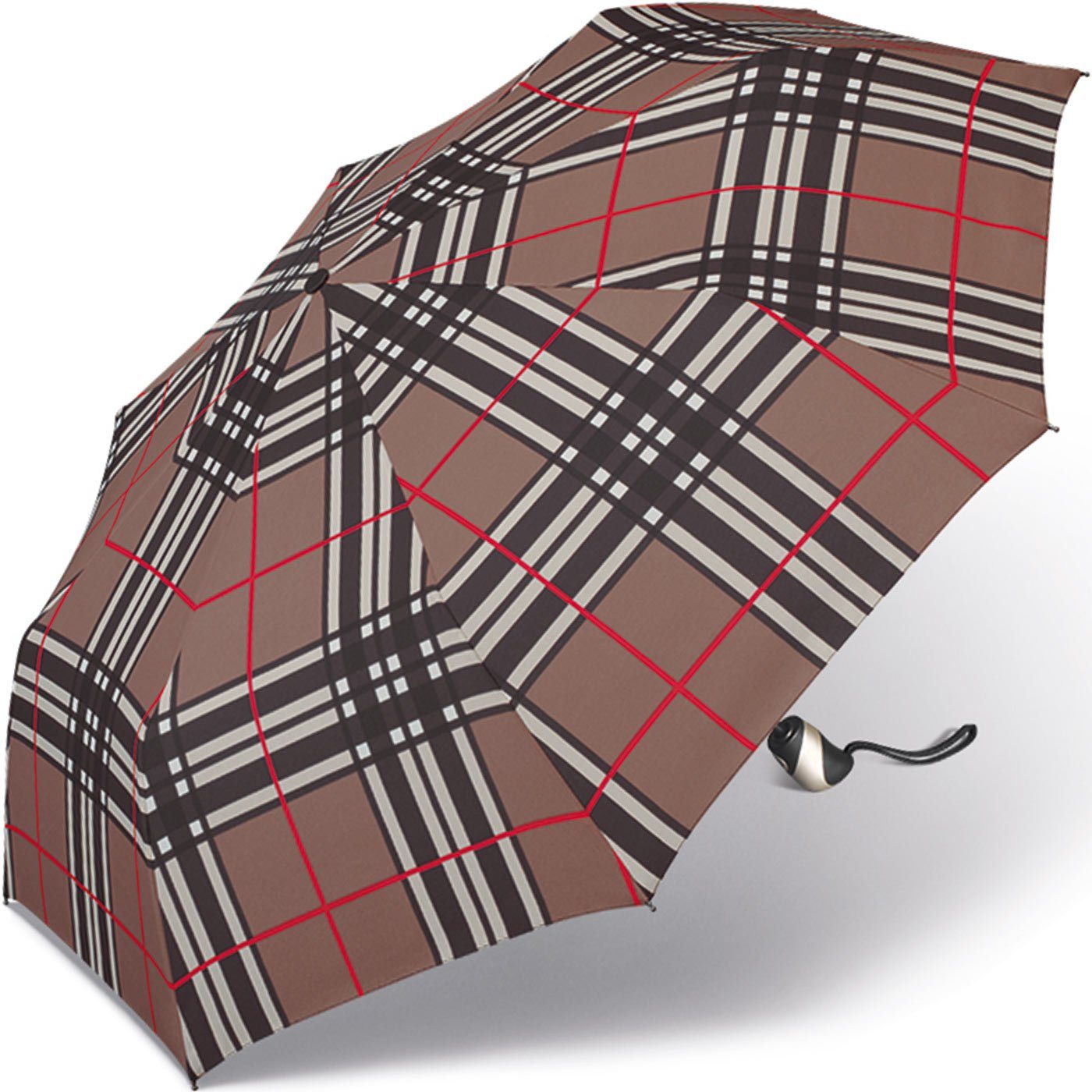 und happy schöner stabil rain® braunen Auf-Zu-Automatik, mit Taschenregenschirm leicht, im Karo-Muster Herren-Regenschirm selection
