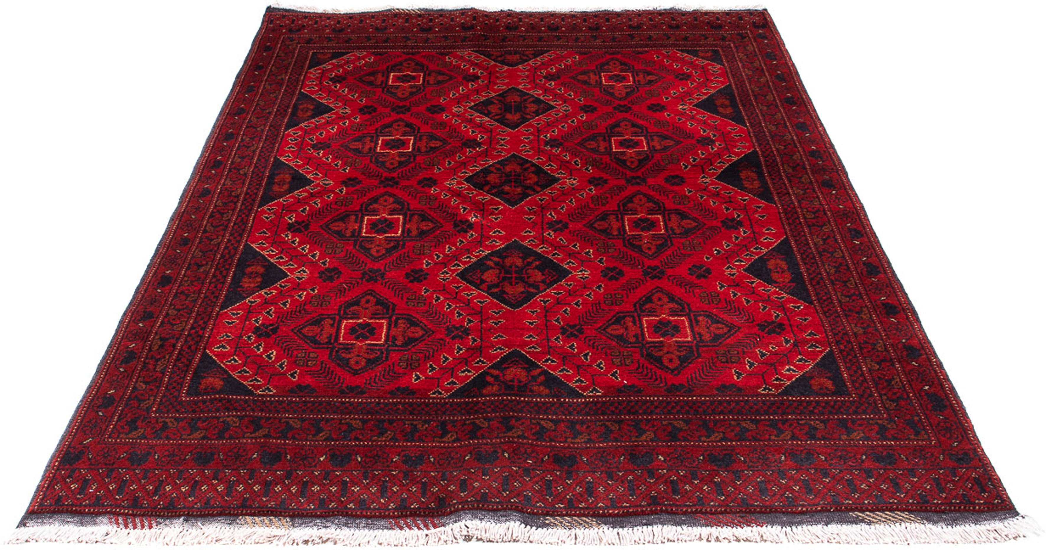 Orientteppich Afghan - Zertifikat Höhe: 126 mm, - x mit Einzelstück morgenland, Handgeknüpft, Kunduz rechteckig, Wohnzimmer, 7 dunkelrot, 199 cm 