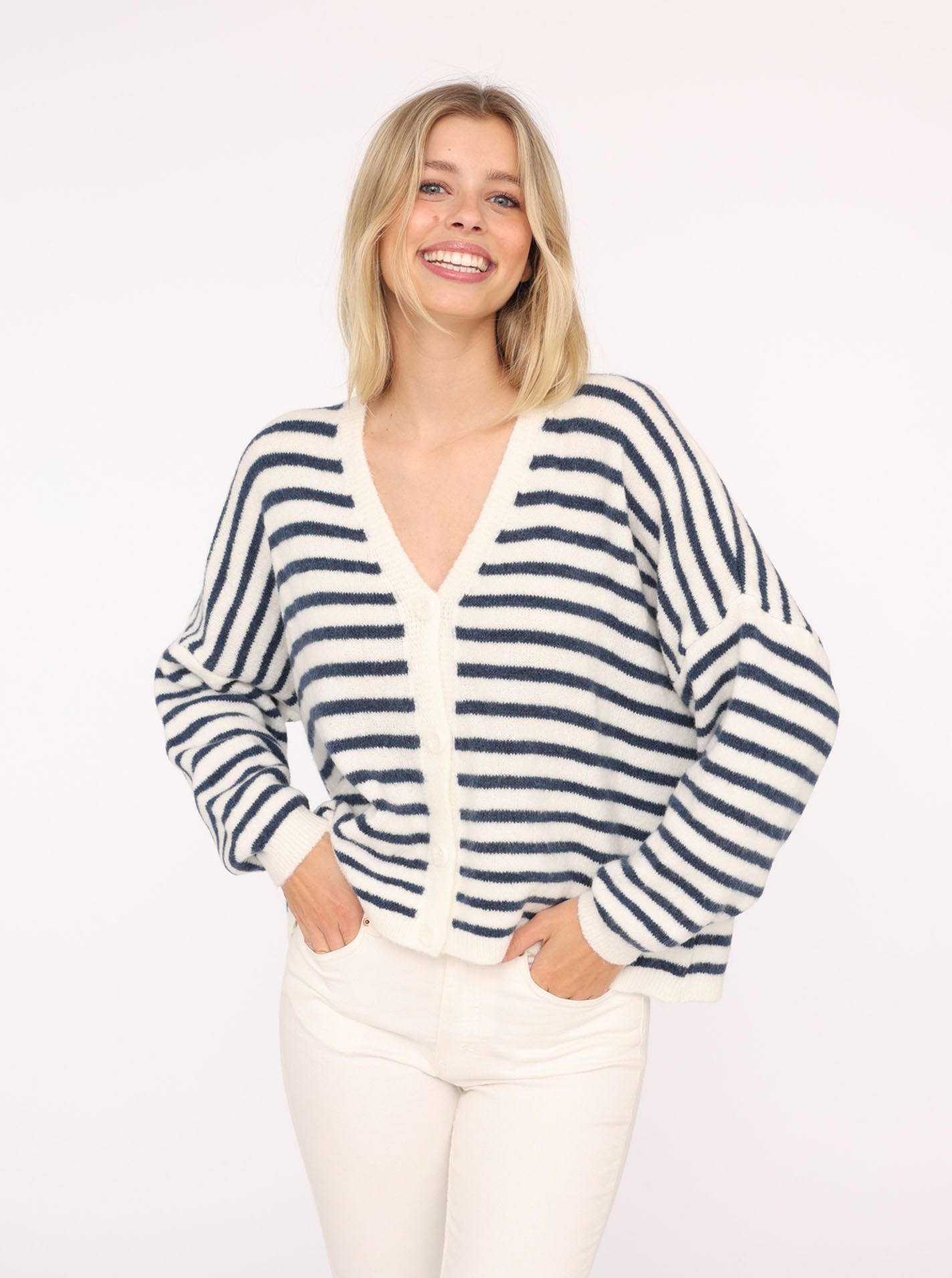 Zwillingsherz Strickjacke "Streifen" One Size, Loose-Fit, Langarm, Wollante günstig online kaufen