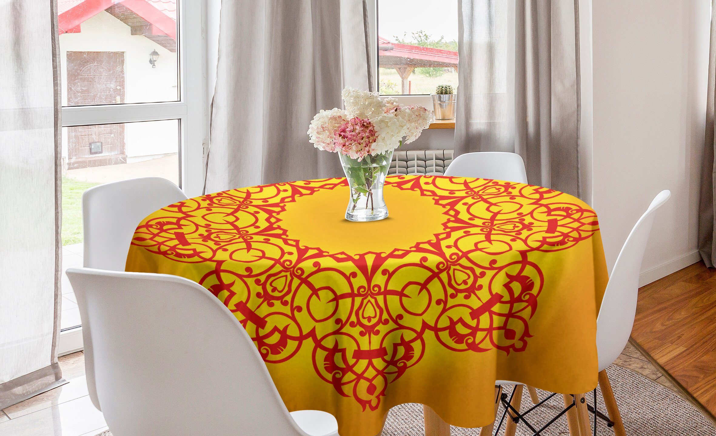 Abakuhaus Tischdecke Kreis Tischdecke Abdeckung für Esszimmer Küche Dekoration, Mandala Circular Repeating