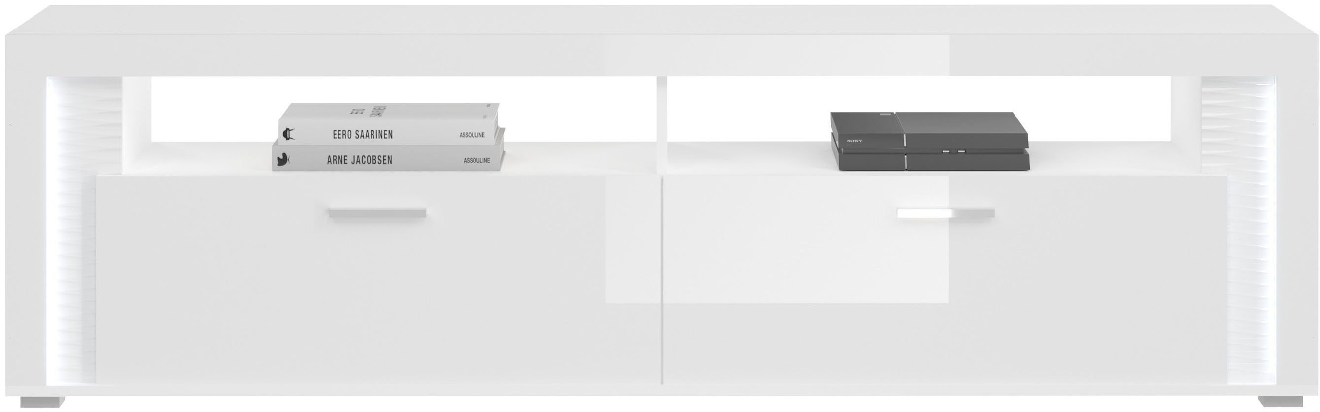 Home affaire Wohnwand Viborg, 4-teiliges Set, inkl. vertikaler Frontbeleuchtung, best. aus:, (4-St), 2x Vitrine, 1 Lowboard & 1x Wandboard, Wohnkombination, Wohn-Set
