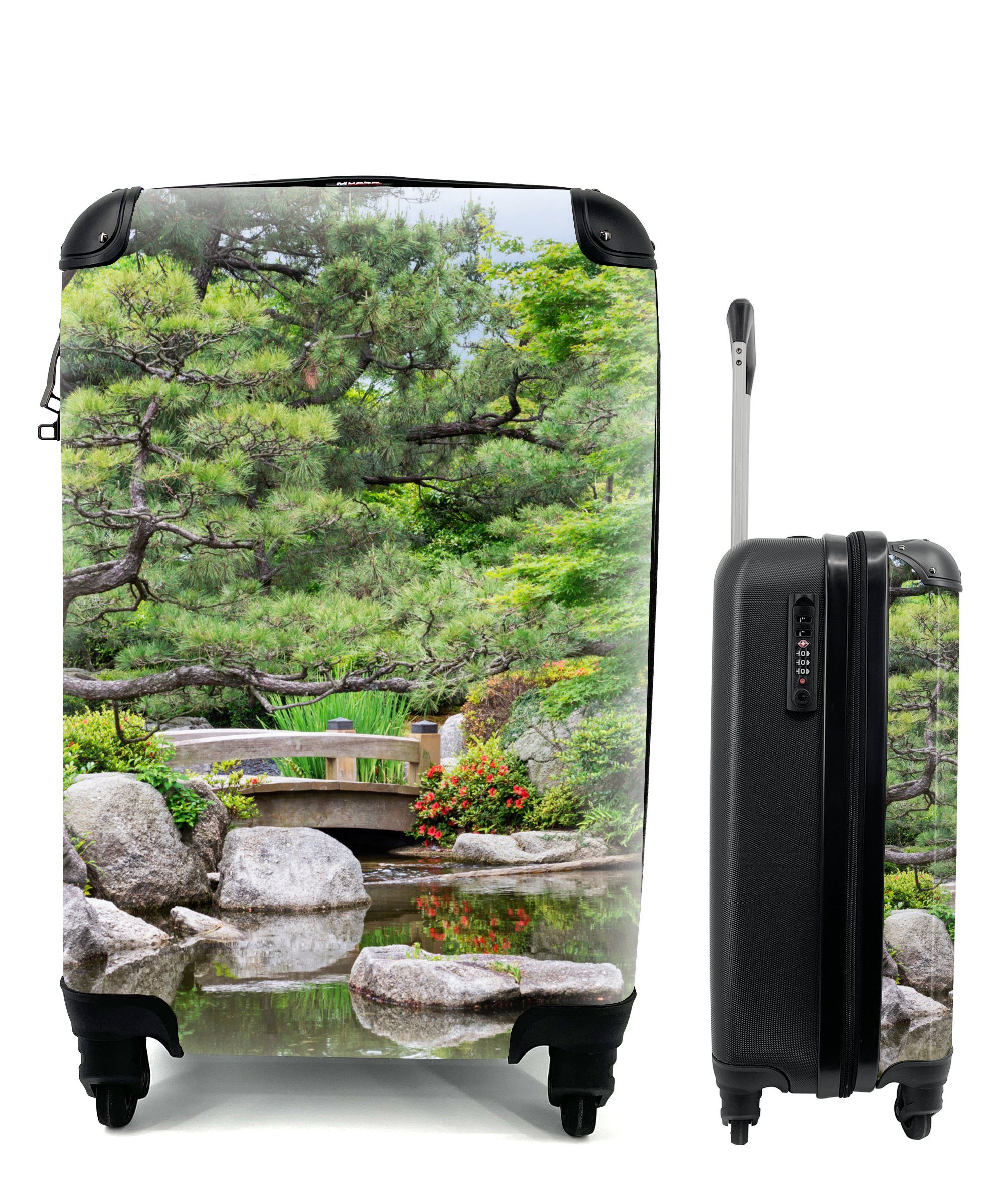 MuchoWow Handgepäckkoffer Japanisch - Natur - Wasser - Steine - Bäume, 4 Rollen, Reisetasche mit rollen, Handgepäck für Ferien, Trolley, Reisekoffer