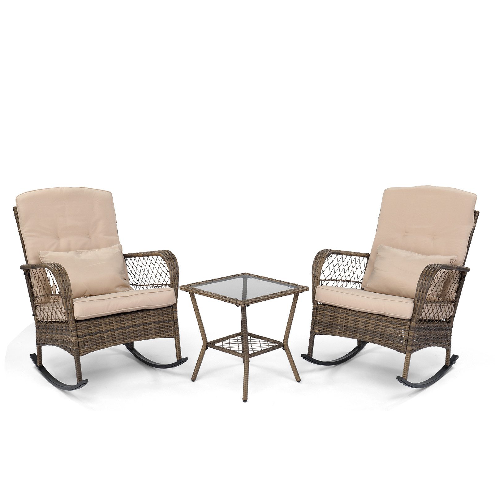 LEADZM Gartenlounge-Set Gartenlounge-Set, 3-tlg, 2 Gartenschaukelstuhl,1 Gartentisch, Gartenlounge-Sets