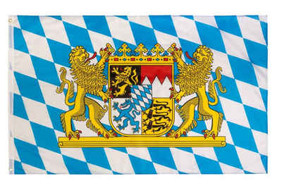 PHENO FLAGS Flagge Bayern Flagge cm Freistaat Fahne mit Wappen & Löwen (Hissflagge für Fahnenmast), Inkl. 2 Messing Ösen