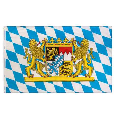 PHENO FLAGS Flagge Bayern Flagge cm Freistaat Fahne mit Wappen & Löwen (Hissflagge für Fahnenmast), Inkl. 2 Messing Ösen