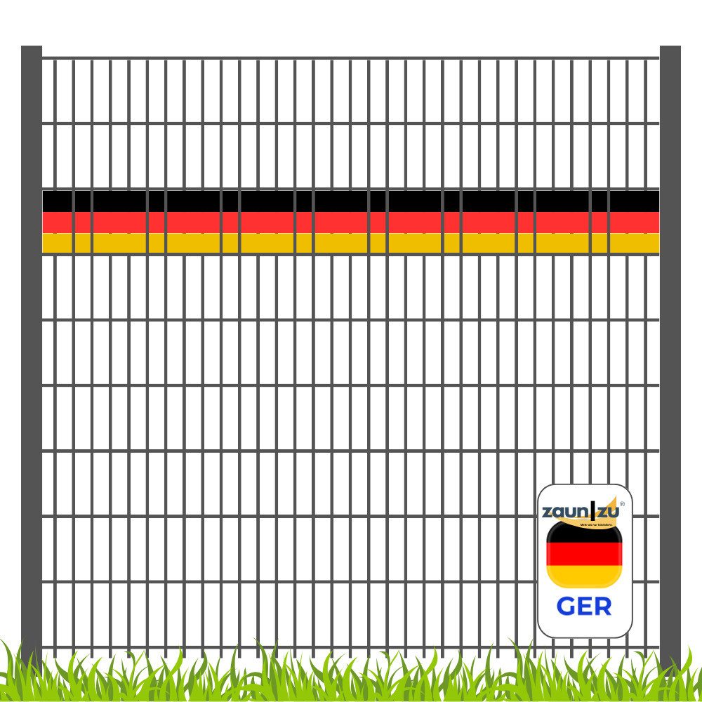 zaunzu Sichtschutzstreifen Deutschland für Doppelstabmatten Akzentstreifen, (1 Set, PP Laserstreifen Zaun), Deutschland Landesfarbe