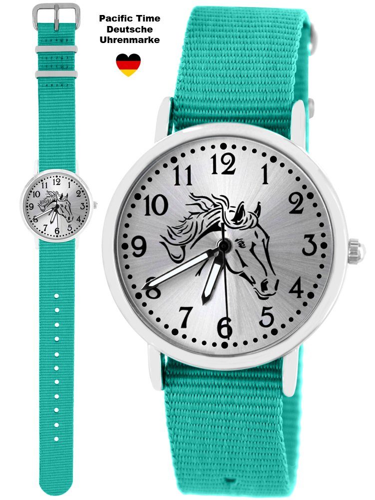 Pacific Time Quarzuhr »Mädchen Armbanduhr Pferd schwarz Nylon  Wechselarmband türkis 10405«, Gratis Versand online kaufen | OTTO