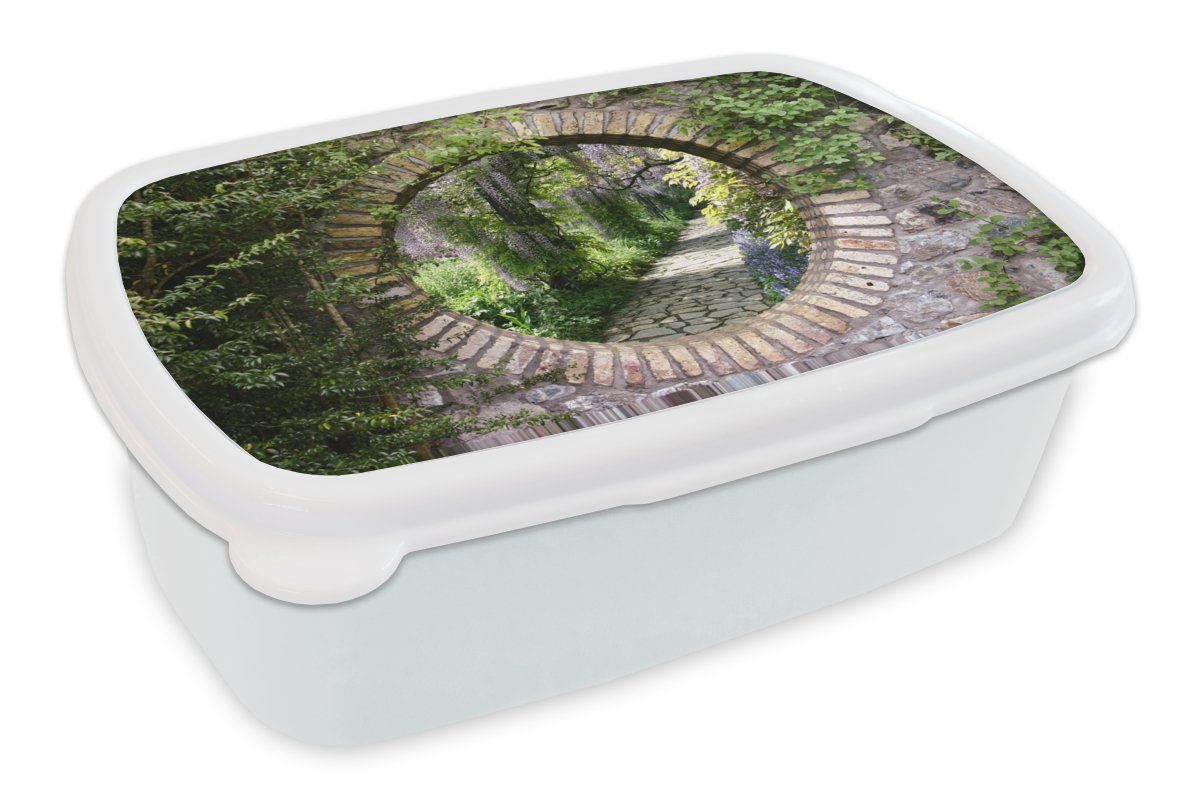 MuchoWow Lunchbox Wald - Steine - Durchblick - Pfad, Kunststoff, (2-tlg), Brotbox für Kinder und Erwachsene, Brotdose, für Jungs und Mädchen weiß