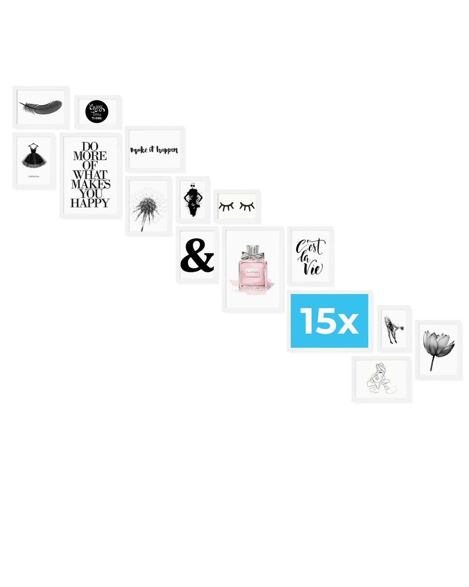 PHOTOLINI Bilderrahmen 15er Set No.2 Poster-Rahmen in verschiedenen Formaten für Einzelbilder, für 15 Bilder (15er Set No.2), MDF Holz, Acrylglas & Zubehör, Formate 10x15 bis A4 / 21x30 cm