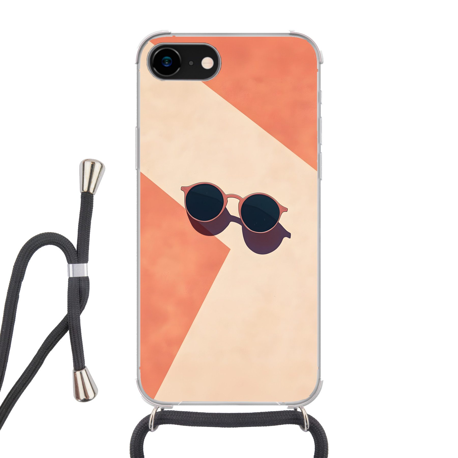 MuchoWow Handyhülle für Apple iPhone 8 Sonnenbrille - Schatten - Orange - Minimalistisch, Tragbare Handyhüllen mit Kette zum umhängen, Handykette Handyband