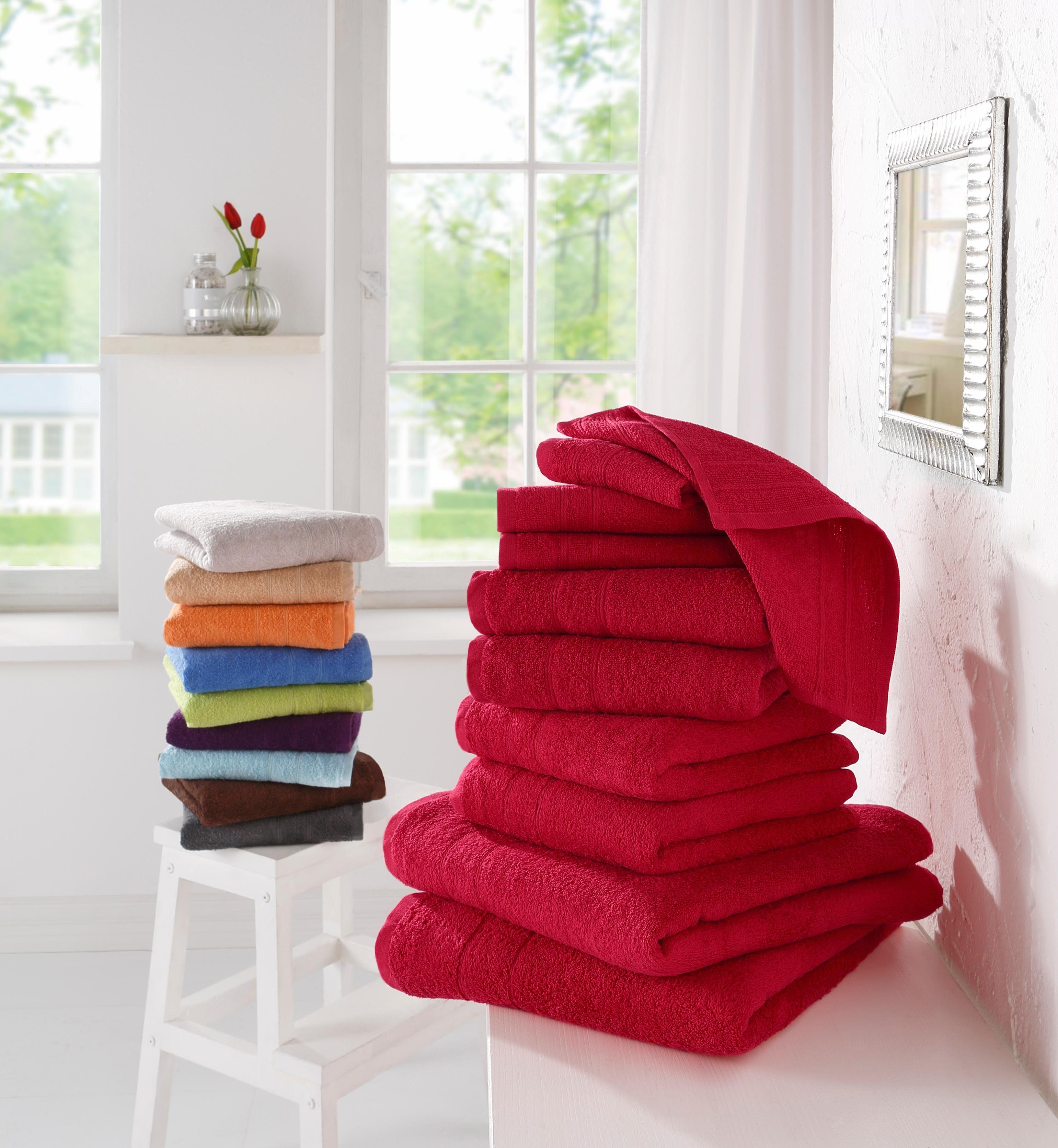 OTTO home Handtuch Set Inga, Duschtücher, Handtücher, Gästetücher, Seiftücher, Walkfrottier (10-St), Handtücher mit feiner Bordüre, 100% Baumwolle, einfarbig, weich