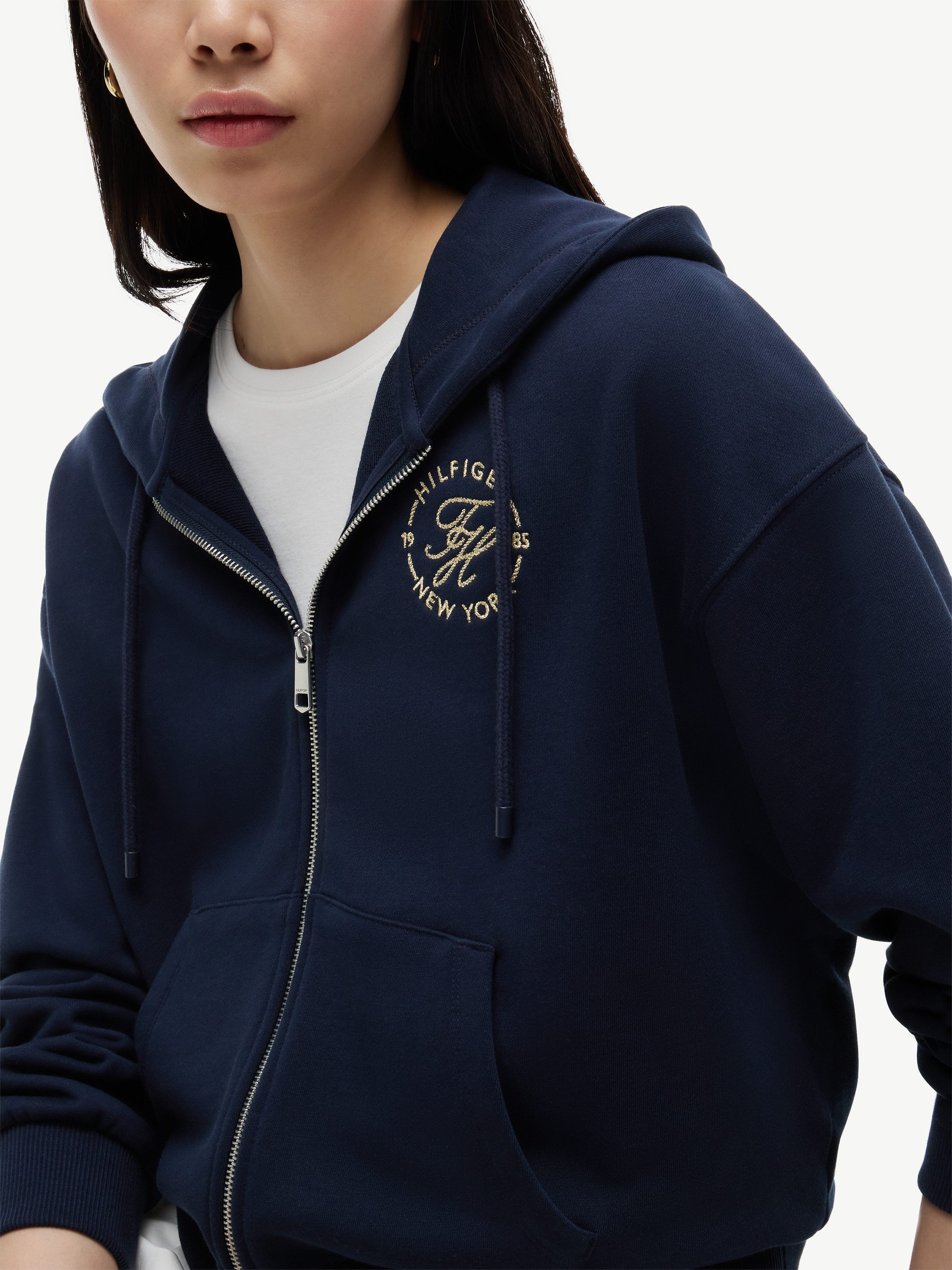 Tommy Hilfiger Kapuzensweatjacke TH ROUNDAL ZIP-UP HOODIE Baumwolle, Kapuze, Kängurutaschen