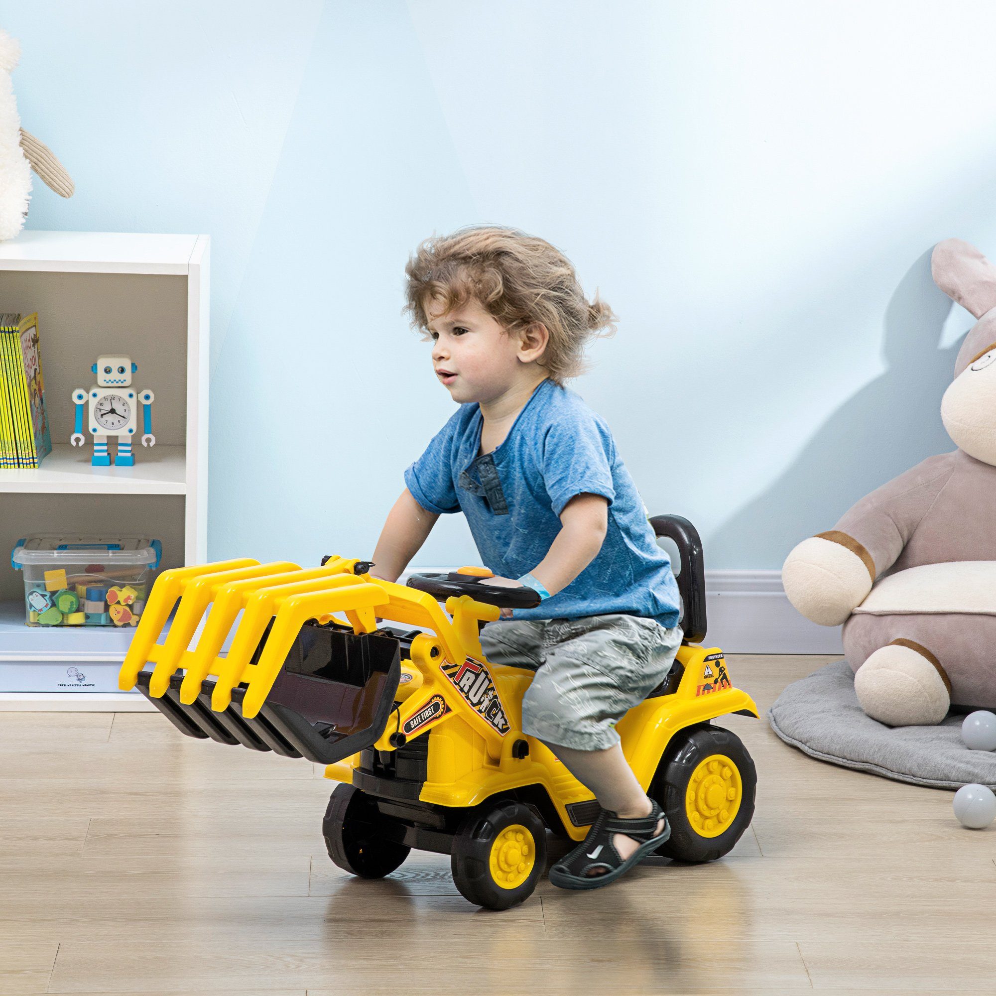 HOMCOM Trettraktor Aufsitzbagger mit Schaufel, Hupe, günstig online kaufen