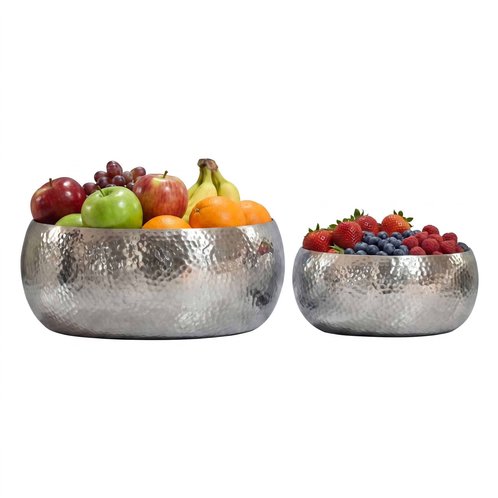 Wohnling Obstschale WL7.665 2er Set Früchteschale Silber Hammerschlag Metall Rund Schale, Aluminium, (Zweiteilige Anrichteschalen aus Aluminium), Wohnaccessoires für Früchte, Obst und Snacks