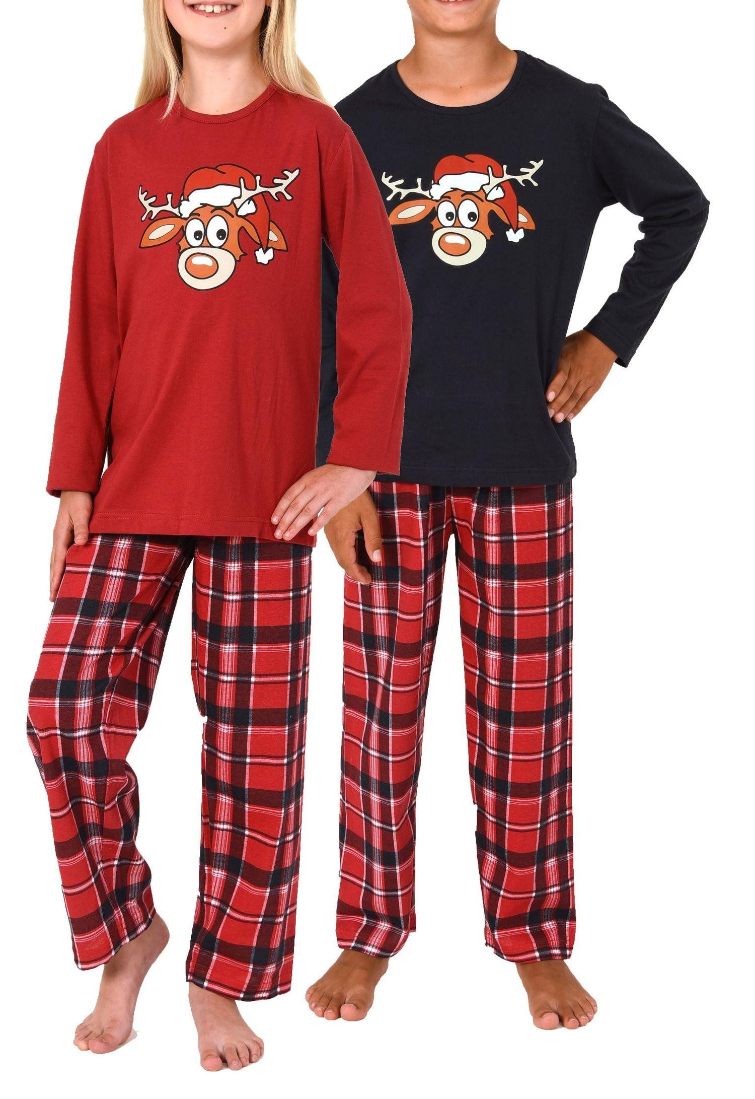 Normann Pyjama Kinder Weihnachts Schlafanzug UNISEX Pyjama mit Renntier Motiv – Bild 4 von 4
