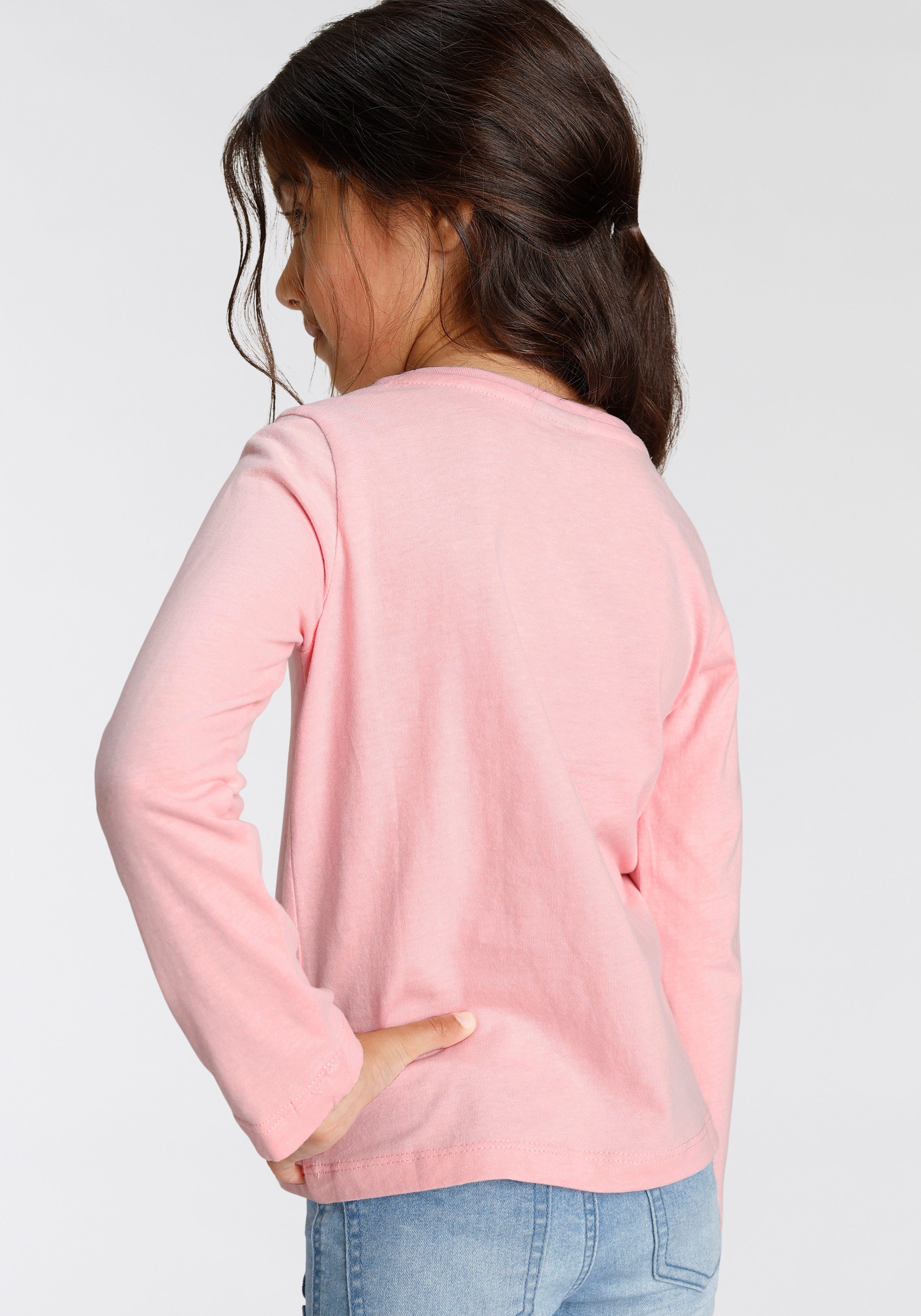 KIDSWORLD Langarmshirt Einhorn auf Rollschuhen Langarm, Basic-Passform, mit stylischem Druck und Glitzerdruck