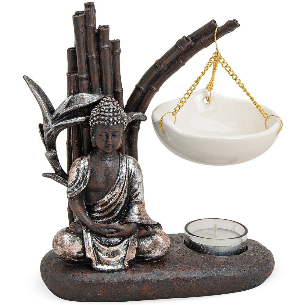 Buddha Duftlampe HOBBY & mit Poly Dekofigur Keramik Bambus matches21 & 19 cm HOME Kerzenständer