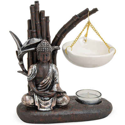 matches21 HOME & HOBBY Kerzenhalter Buddha Duftlampe mit Bambus Dekofigur Poly & Keramik 19 cm