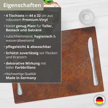 Platzset, Tischset,  Platzset abwaschbar - Stahlplatte Rost Optik, Tischsetmacher, (aus erstklassigem Vinyl, 4-St., 44 x 32 cm / rot-braun), Made in Germany