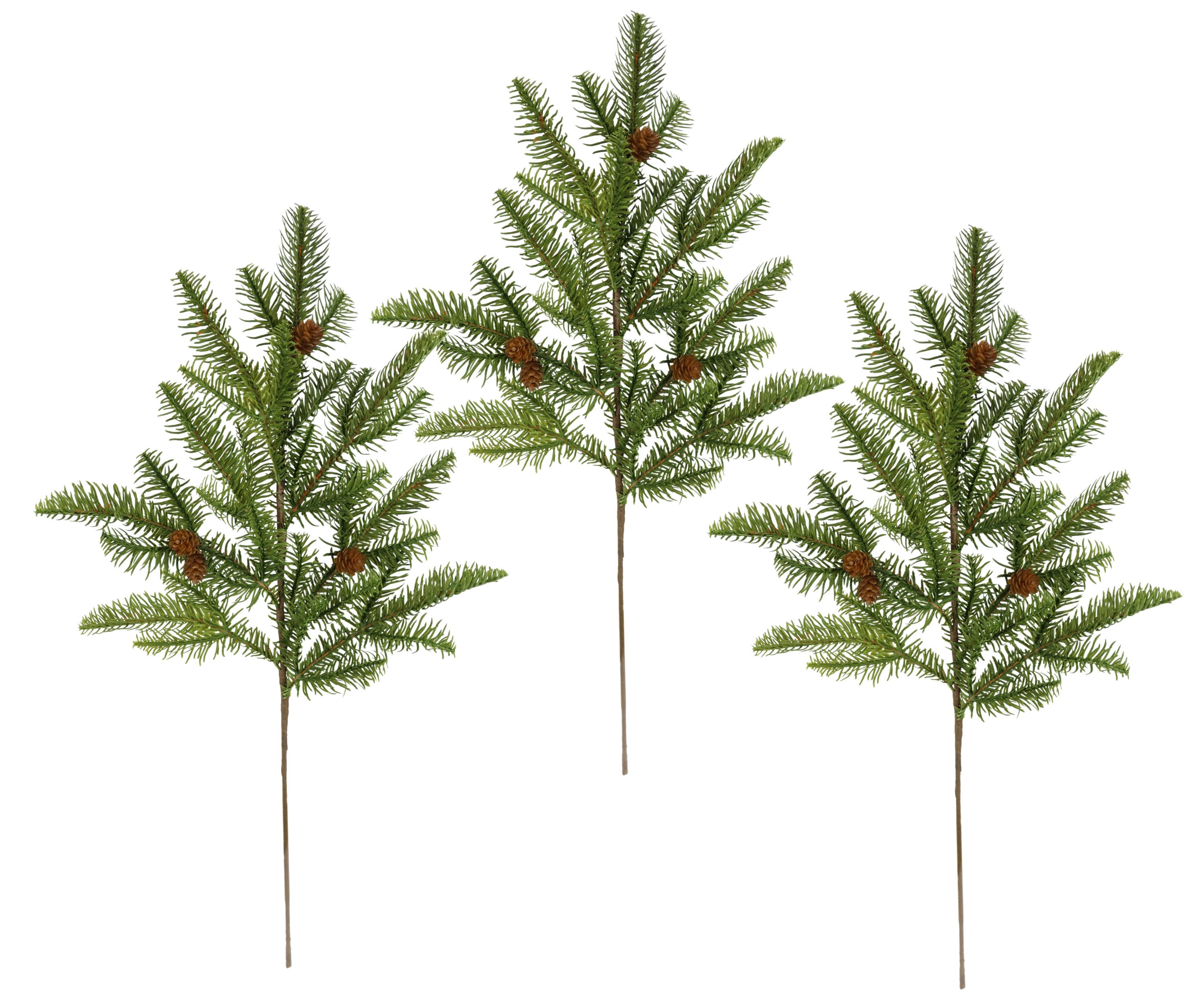 Kunstzweig Tannenzweige mit Zapfen, I.GE.A., Höhe 60 cm, 3er Set Künstlicher Tannenbund Adventskranz Weihnachtsdeko Kunstblume