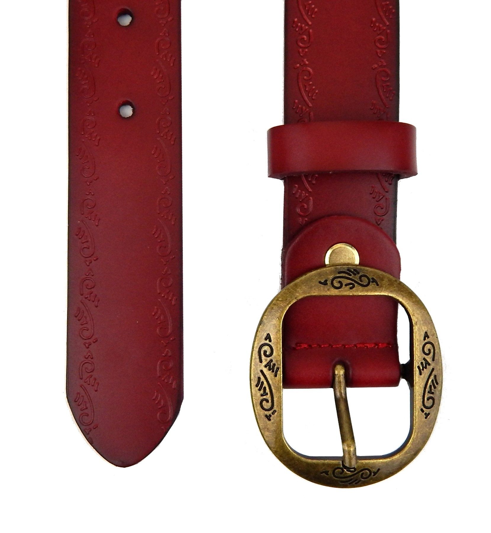 Ella Jonte Ledergürtel in Rot mit goldener Ornament-Schnalle, 3,3 cm breit – Bild 3 von 5