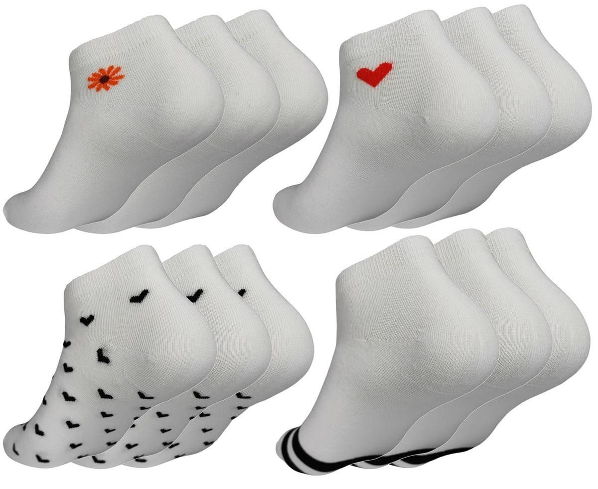 Sneakersocken 12 Paar Damen Sneaker Socken mit Muster Baumwolle, 35-38 39-42