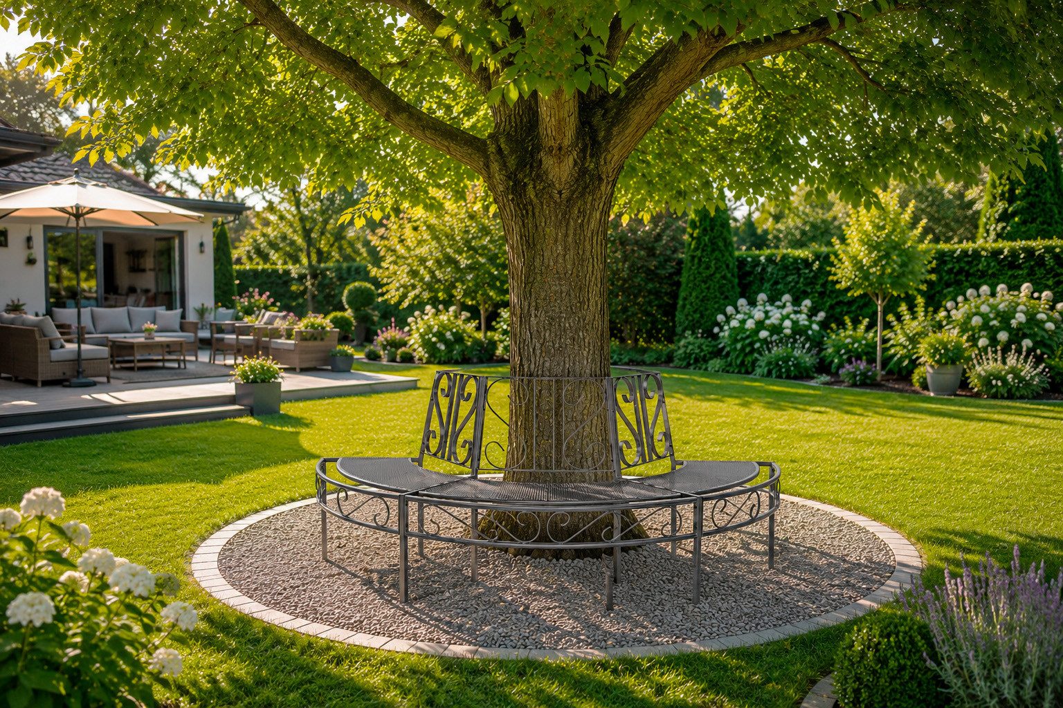 Greemotion Baumbank Toulouse Rundbank halbrund eisengrau aus Stahl für Garten
