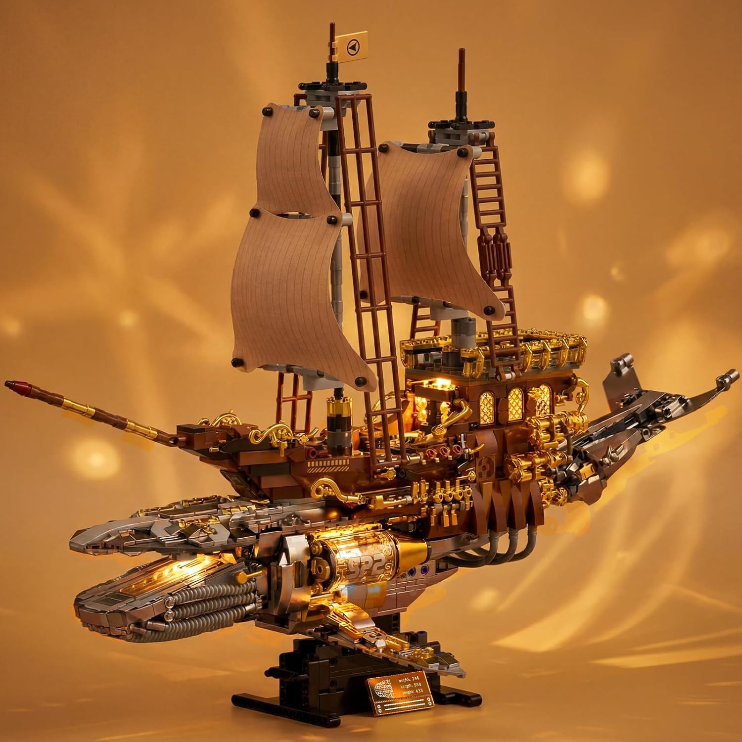Esun Technik Wal Piratenschiff Bauspielzeug mit Licht, 1960St Modell Schiff Spielbausteine, (Set, 1960 St., Komplettset), Klemmbausteine für Erwachsene und Kinder Geschenk